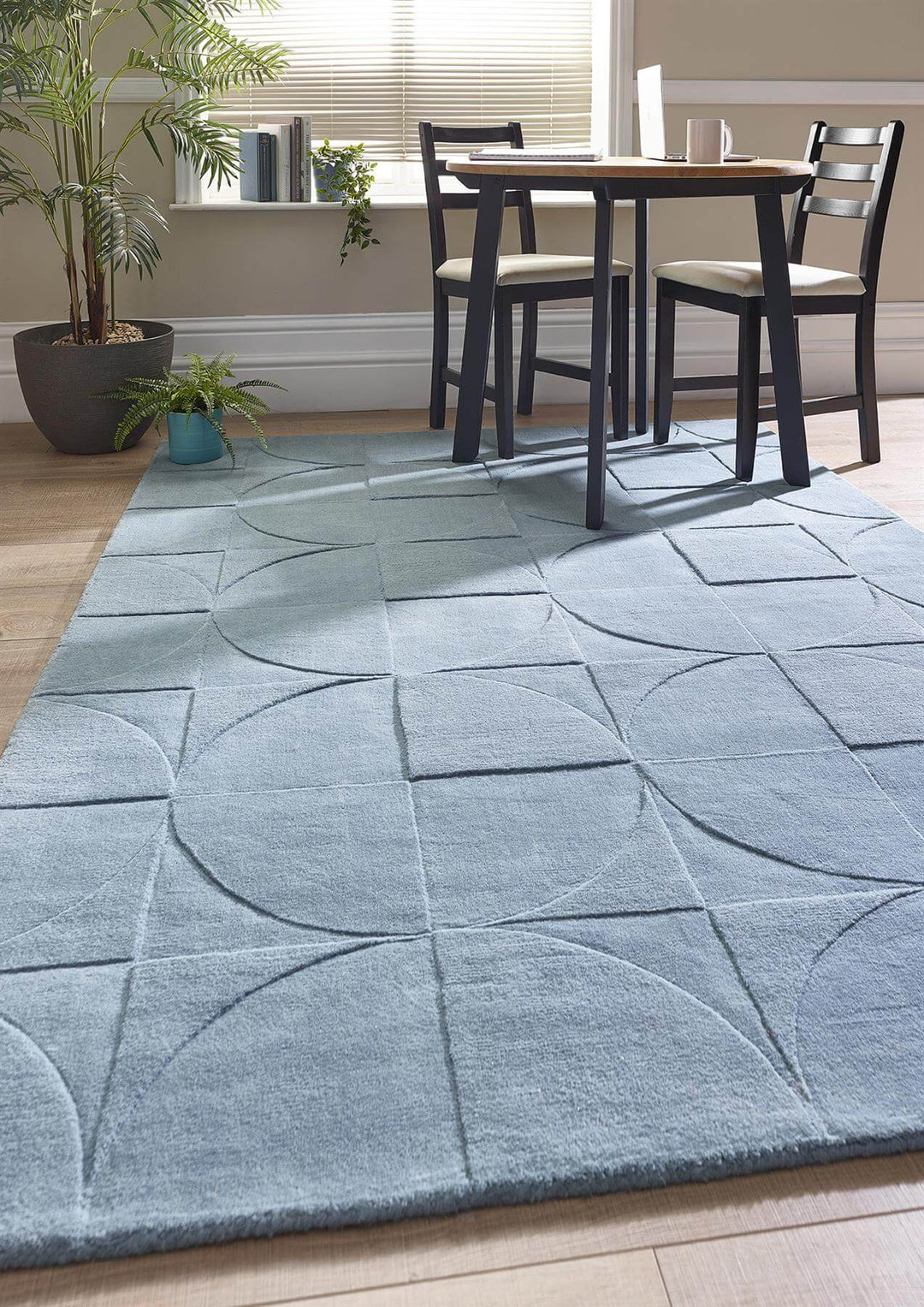 Penny Duck Egg Blue Geometric Wool Rug |Luxurious Home Decor