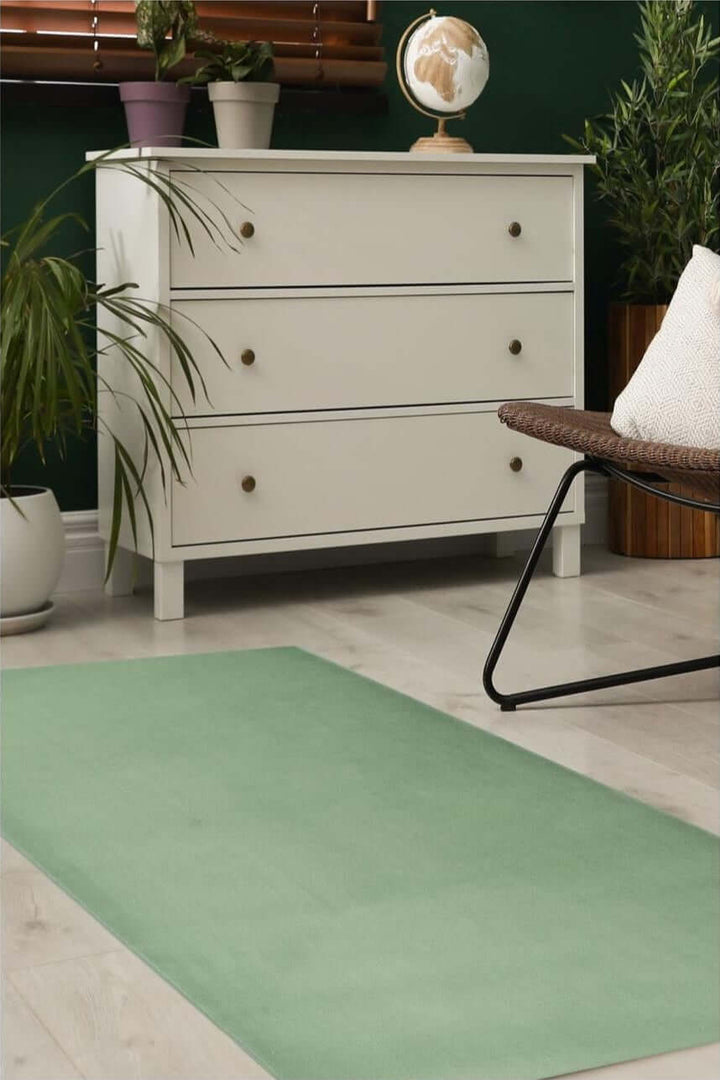Solid Design Green Living Room Rug | Handcrafted Indoor Rugs