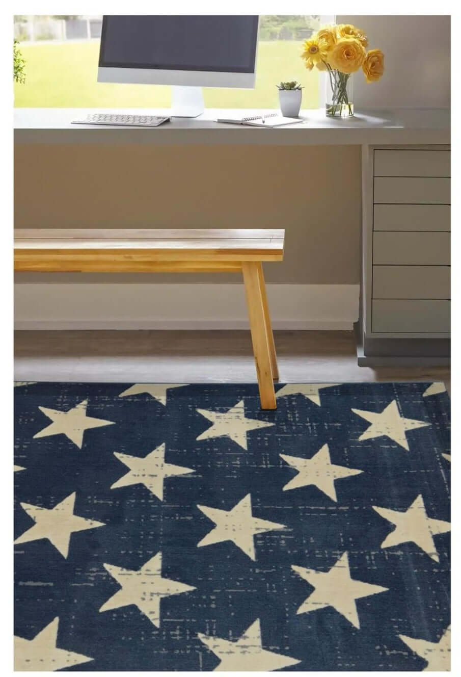 Creation Collection Star Design in Grey & Blue – The Rugs
