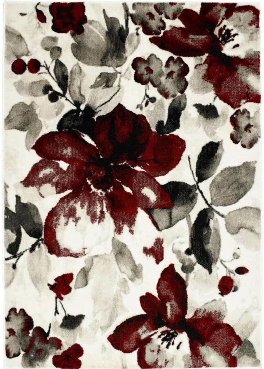 Watercolour Floral Design Rug - Red | Elegant Home |The Rugs