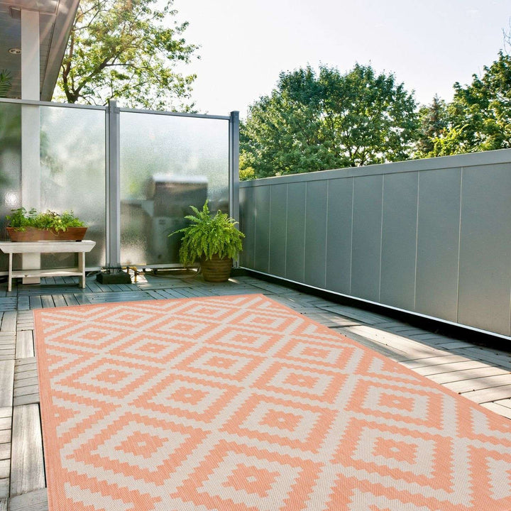 Diamond Design Orange Outdoor Rug | Weather-Proof | The Rugs