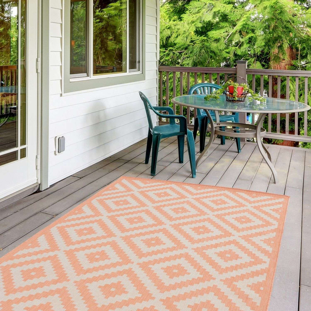 Diamond Design Orange Outdoor Rug | Weather-Proof | The Rugs