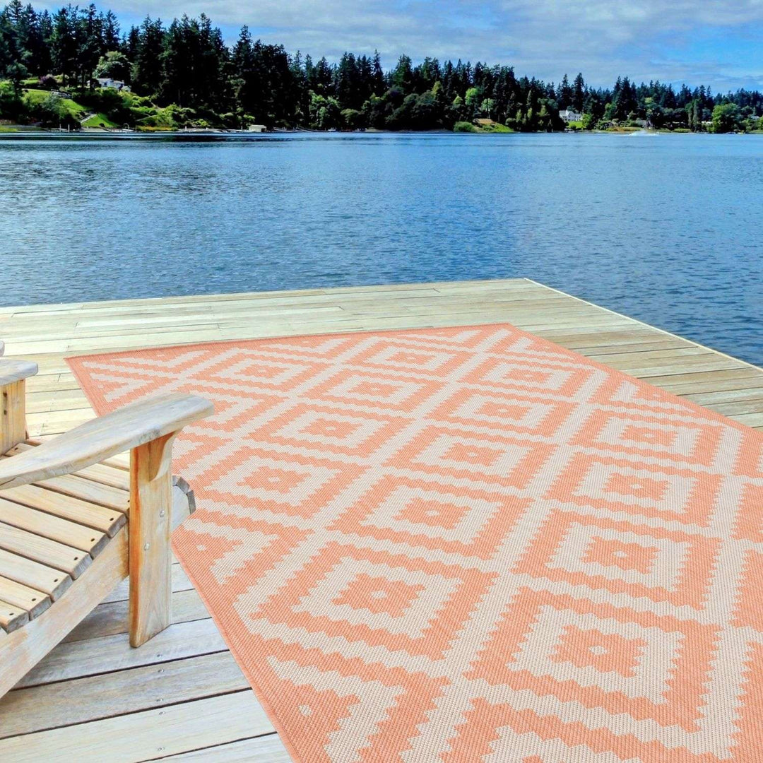Diamond Design Orange Outdoor Rug | Weather-Proof | The Rugs