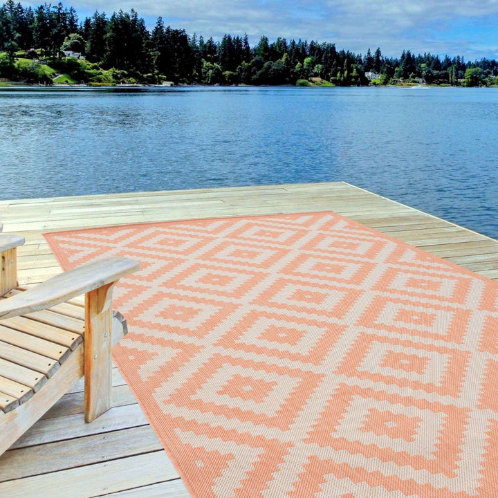Diamond Design Orange Outdoor Rug | Weather-Proof | The Rugs