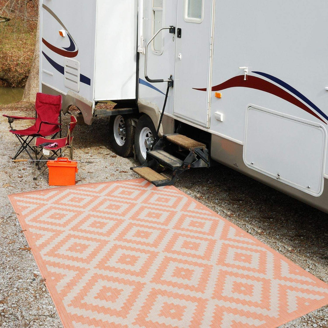 Diamond Design Orange Outdoor Rug | Weather-Proof | The Rugs