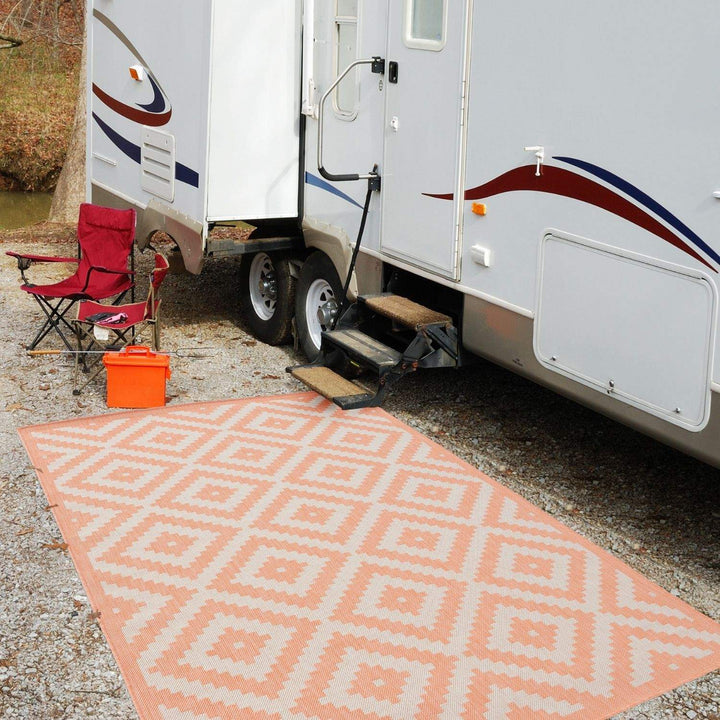 Diamond Design Orange Outdoor Rug | Weather-Proof | The Rugs