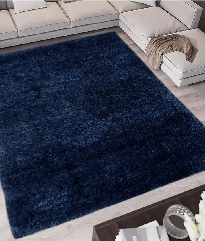Solid Design Shaggy Rug for Living Room in Navy – The Rugs