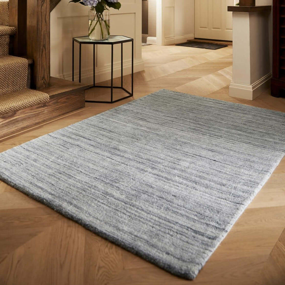 Fine Stripes Silver Grey Wool Rug | Sustainable Home Decor