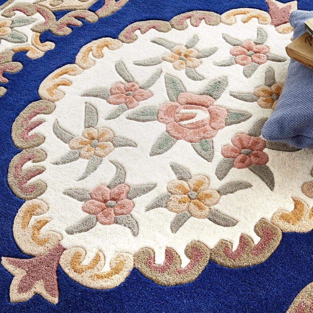 Shensi Navy Medallion Rug | Traditional Hand-Tufted Wool Rug