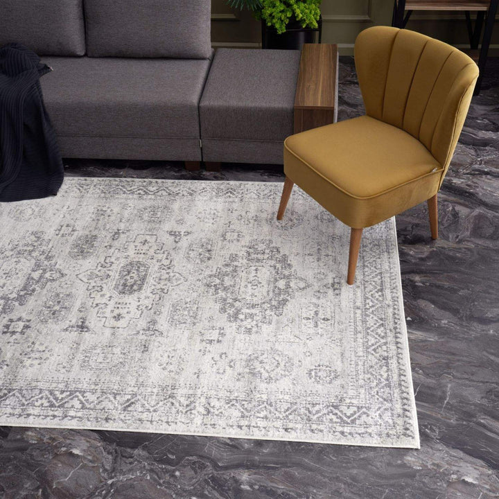 Grey Oriental Design Living Room Rug