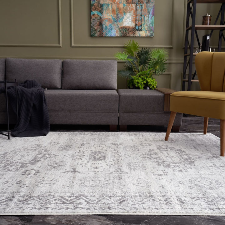 Grey Oriental Design Living Room Rug