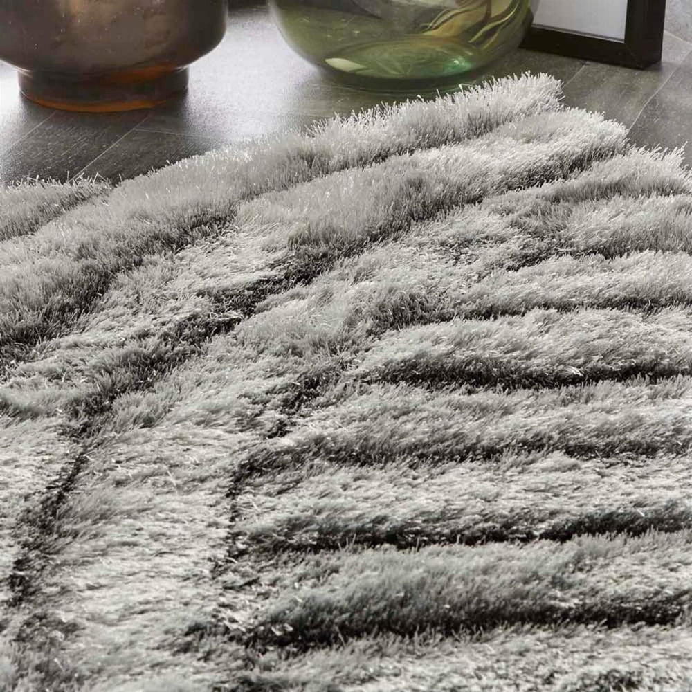 Dallas Silver Grey Shaggy Rug | Retro Chic Comfort |The Rugs