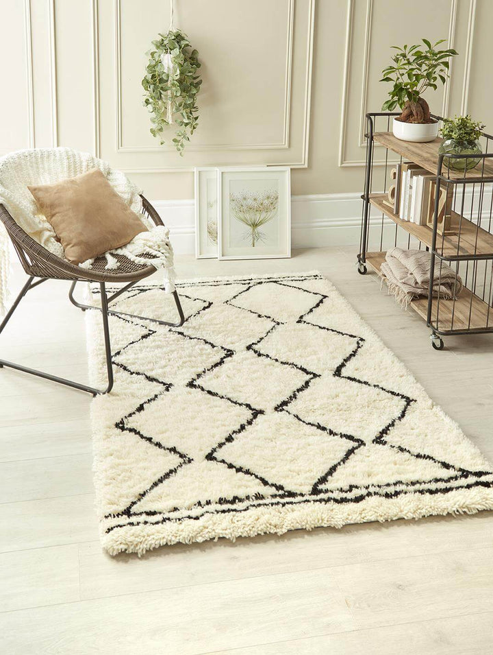 Berber Cream/Black Wool Shaggy Rug – The Rugs