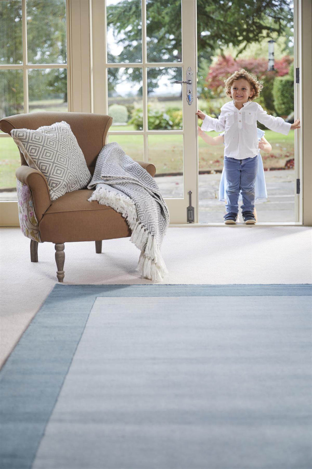 Bordered Duck Egg Blue Wool Rug | Sophisticated Home Decor