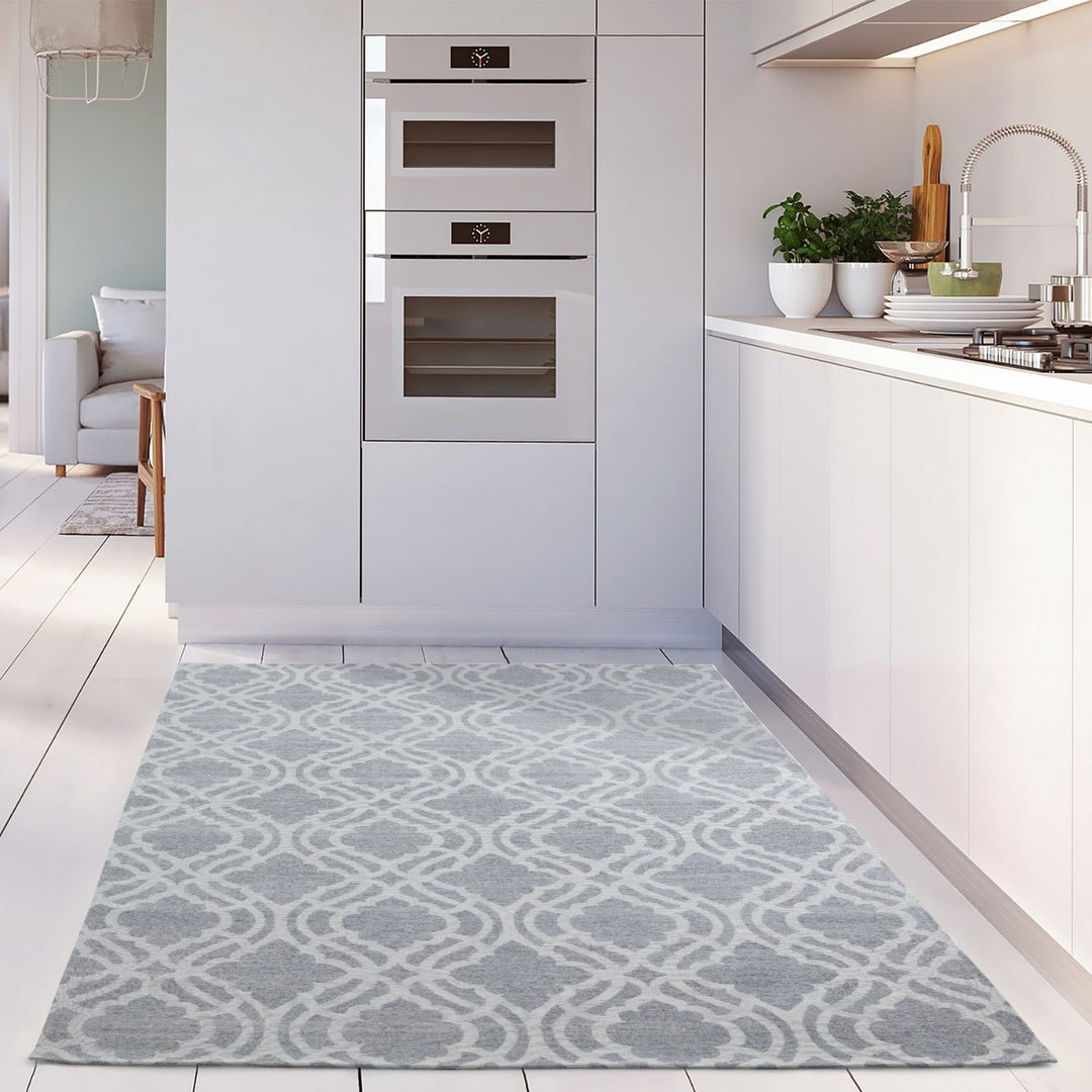 Machine Washable Flatweave Moroccan Rug Grey