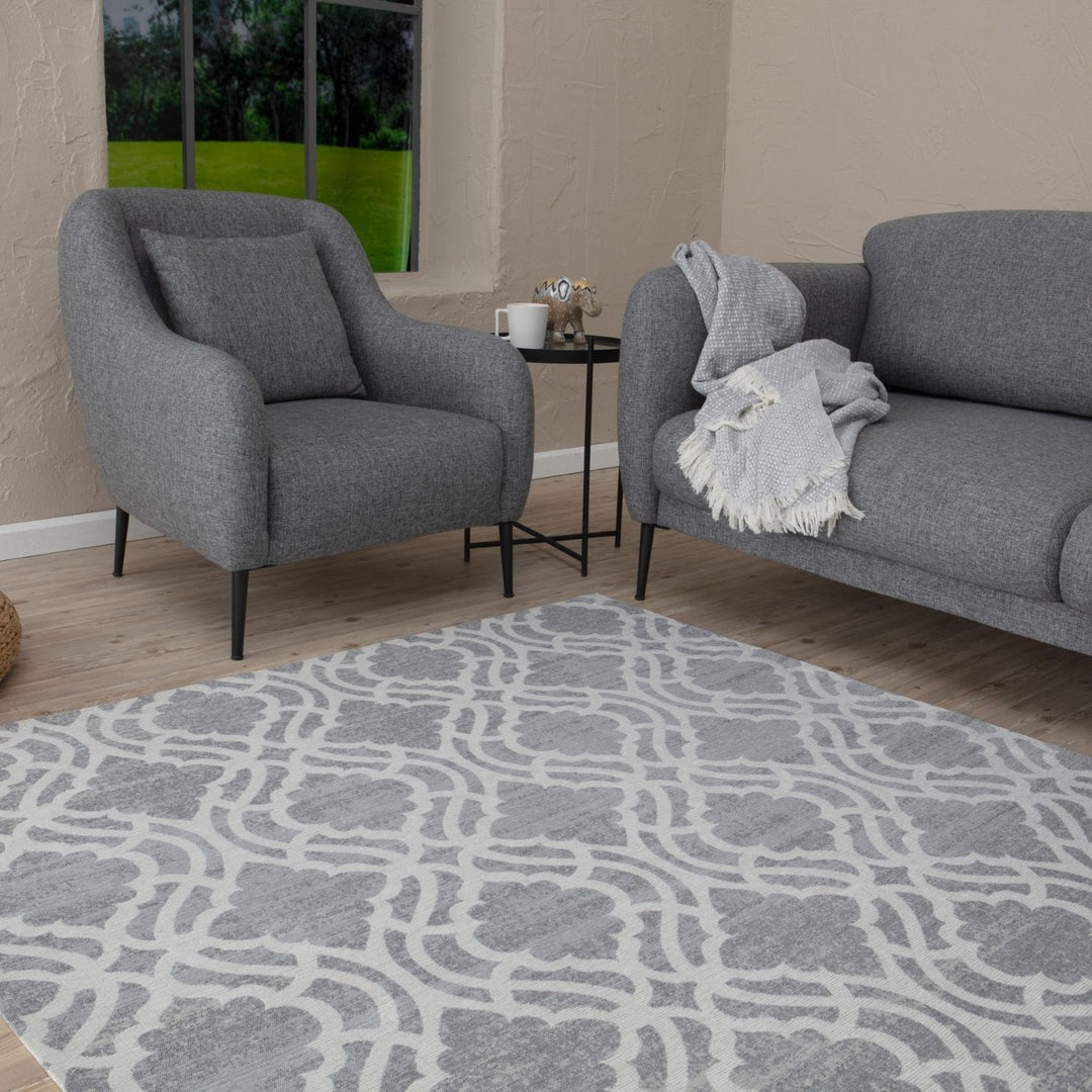 Machine Washable Flatweave Moroccan Rug Grey