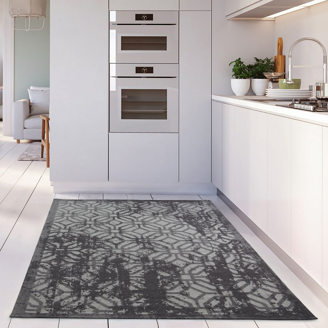 Machine Washable Flatweave Rug Geometric Black