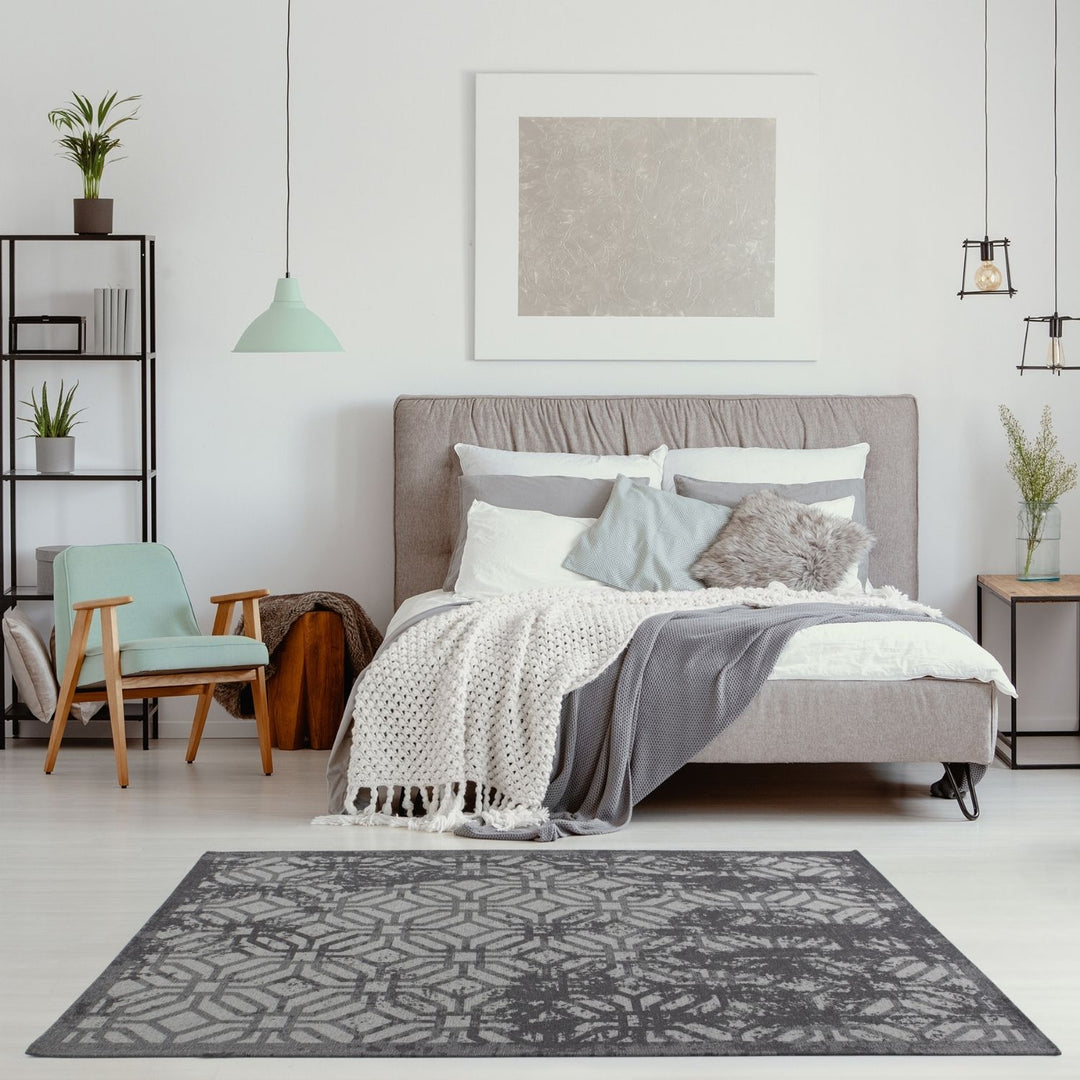 Machine Washable Flatweave Rug Geometric Black