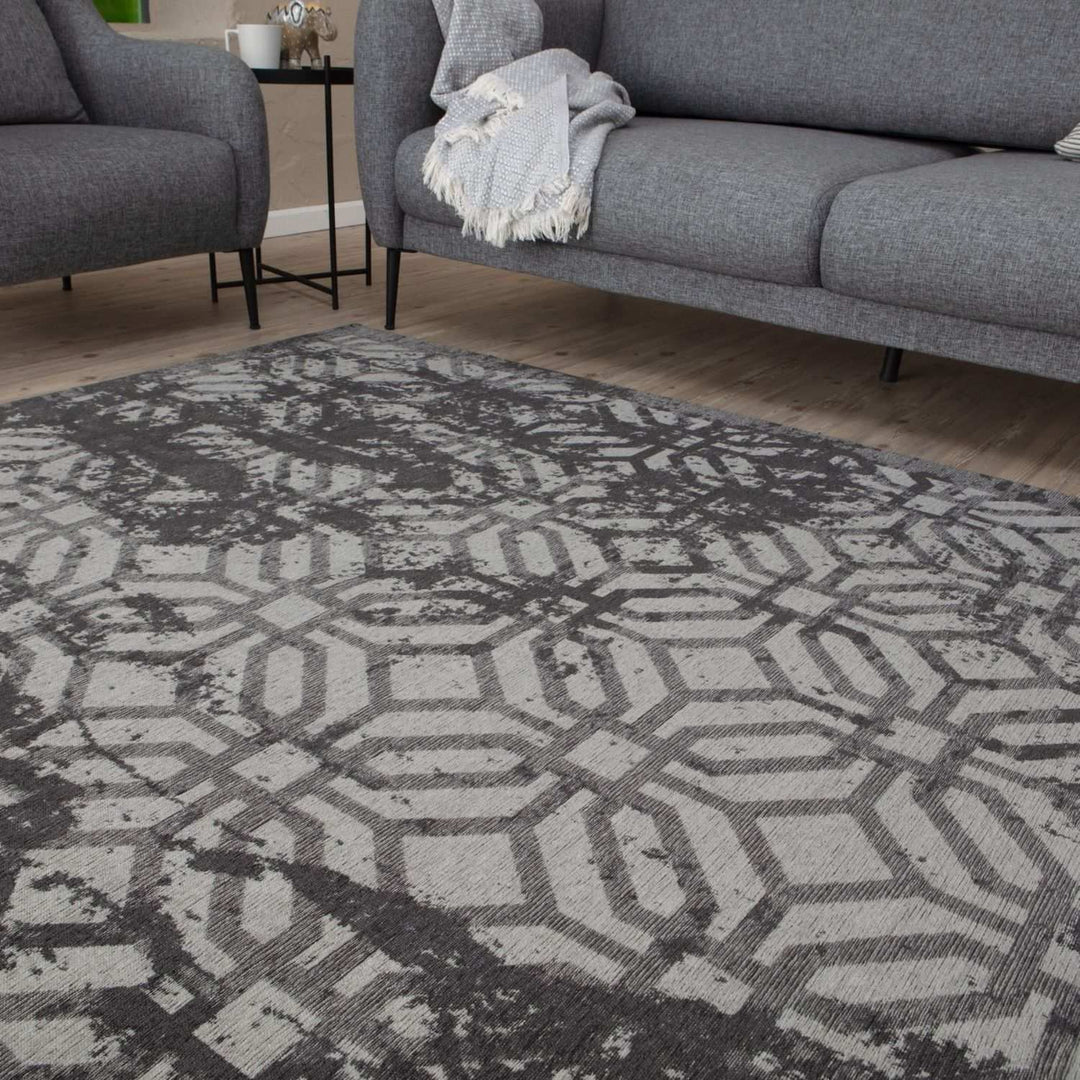 Machine Washable Flatweave Rug Geometric Black