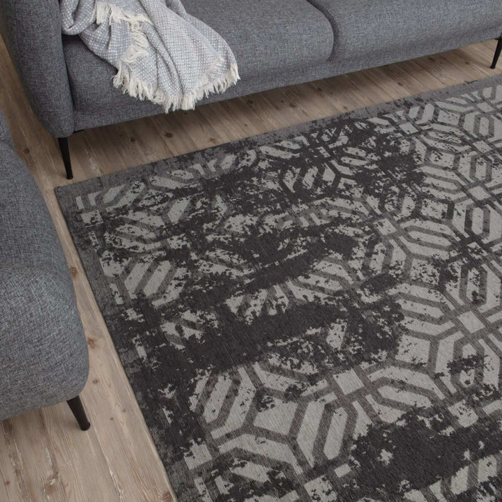 Machine Washable Flatweave Rug Geometric Black