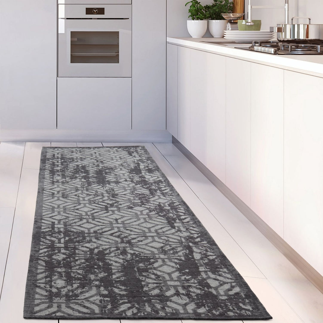 Machine Washable Flatweave Rug Geometric Black