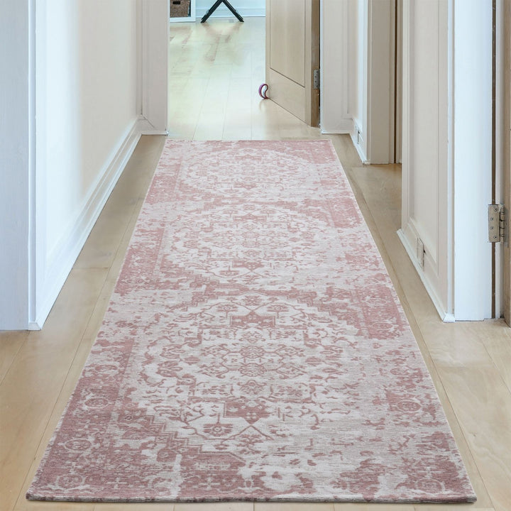 Machine Washable Flatweave Rug Oriental in Pink