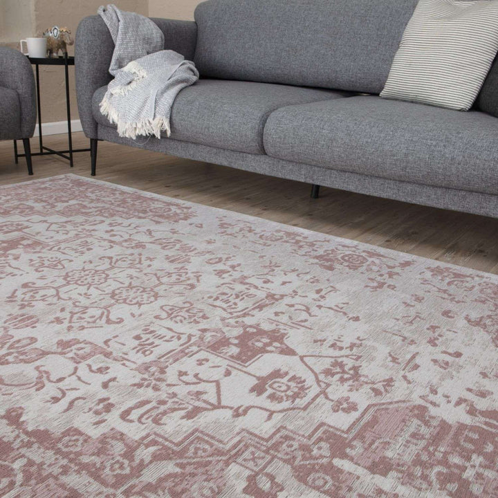 Machine Washable Flatweave Rug Oriental in Pink