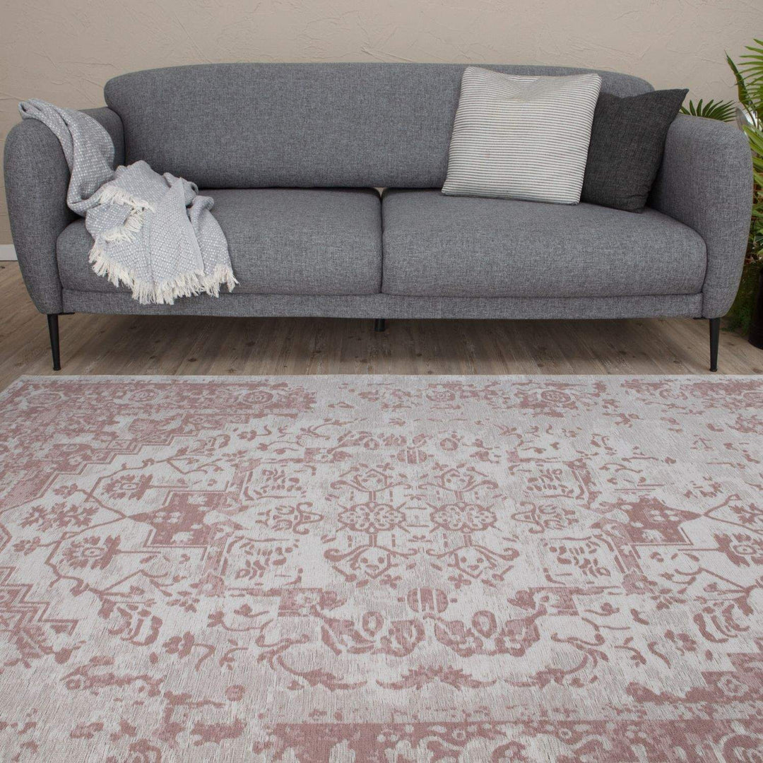 Machine Washable Flatweave Rug Oriental in Pink