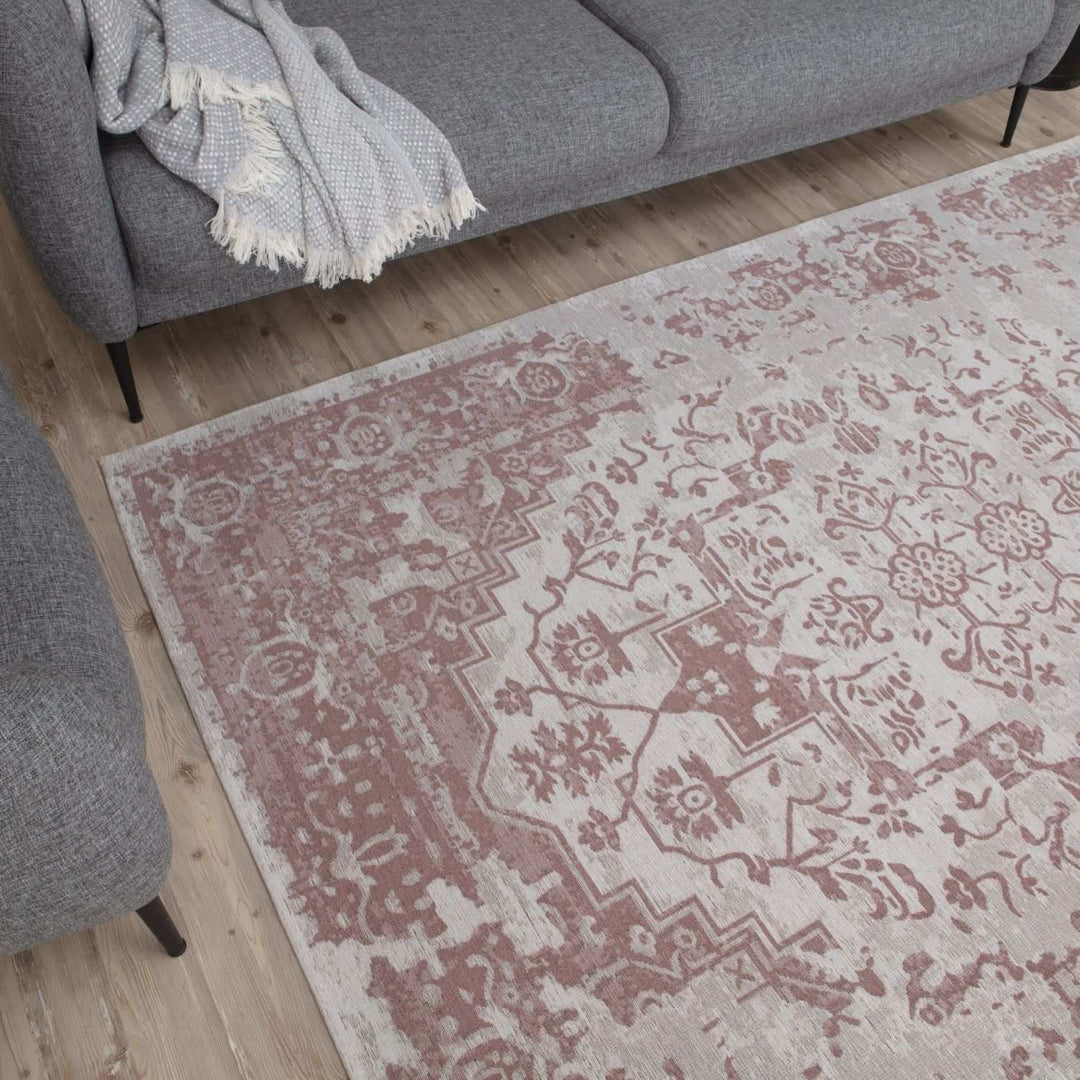 Machine Washable Flatweave Rug Oriental in Pink