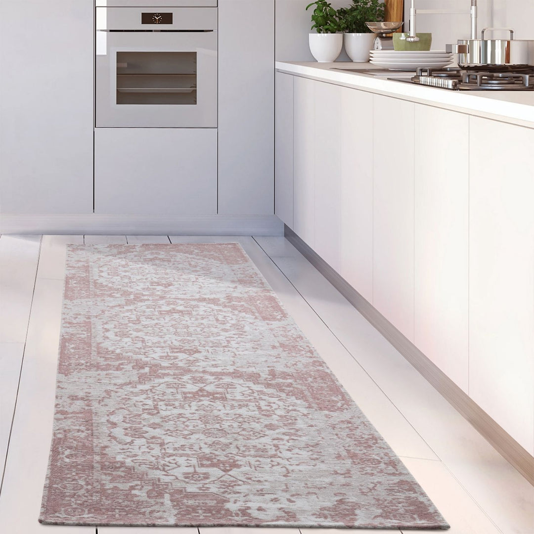 Machine Washable Flatweave Rug Oriental in Pink