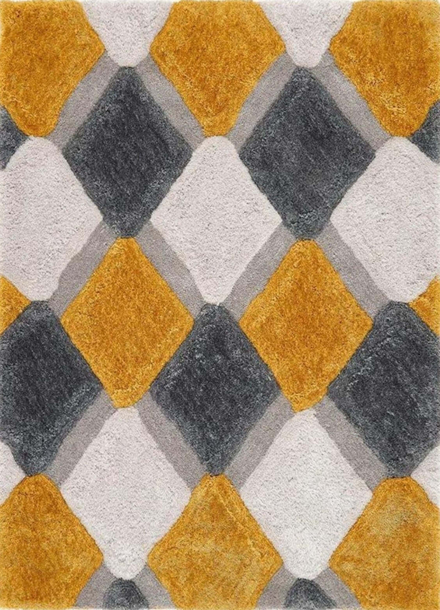 3D Ochre Geometric Shaggy Rug | Stunning Design | The Rugs