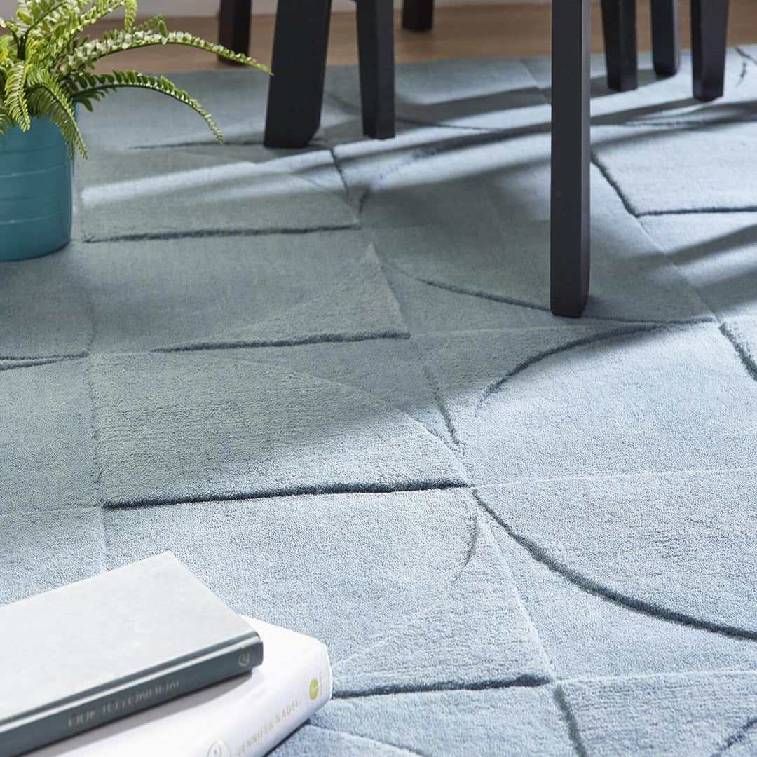 Penny Duck Egg Blue Geometric Wool Rug |Luxurious Home Decor
