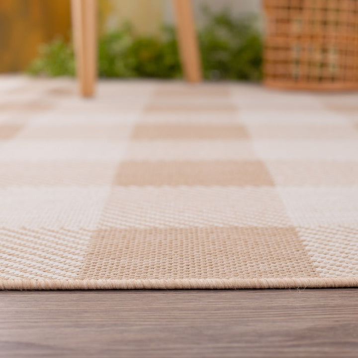 Beige Checkered Outdoor Rug for Garden | The Rugs