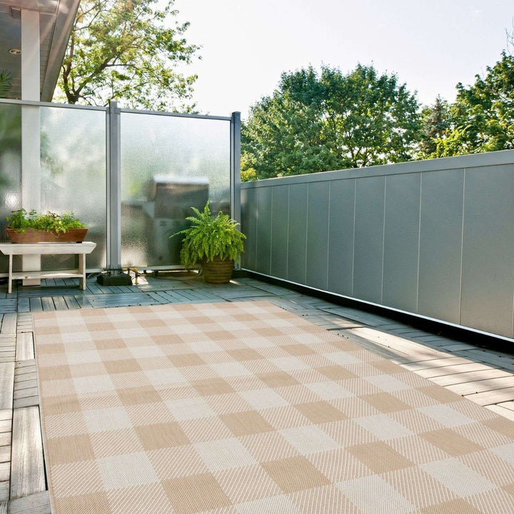 Beige Checkered Outdoor Rug for Garden | The Rugs