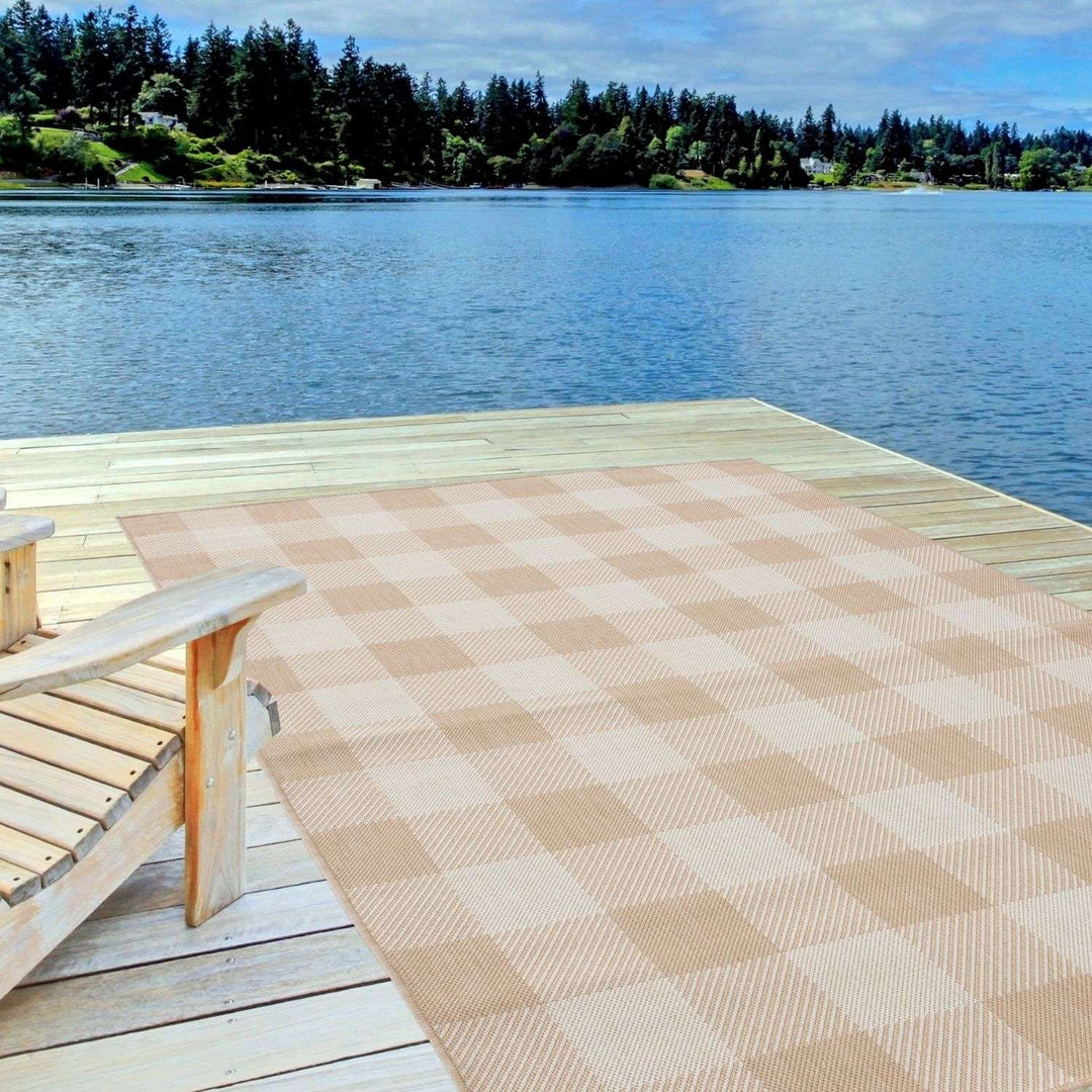 Beige Checkered Outdoor Rug for Garden | The Rugs