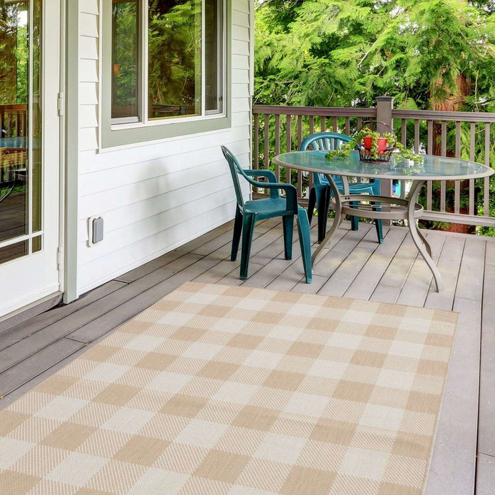 Beige Checkered Outdoor Rug for Garden | The Rugs