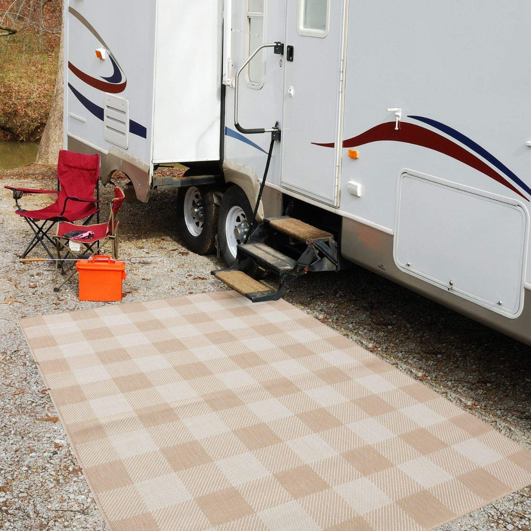 Beige Checkered Outdoor Rug for Garden | The Rugs