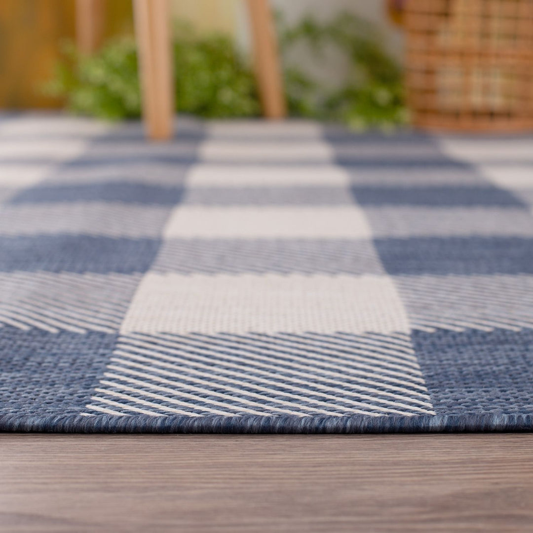 Blue Checkered Outdoor Rug for Garden | Shop The Rugs