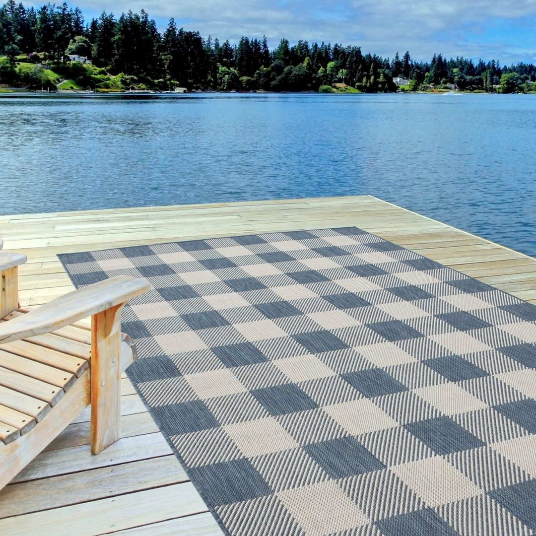 Blue Checkered Outdoor Rug for Garden | Shop The Rugs