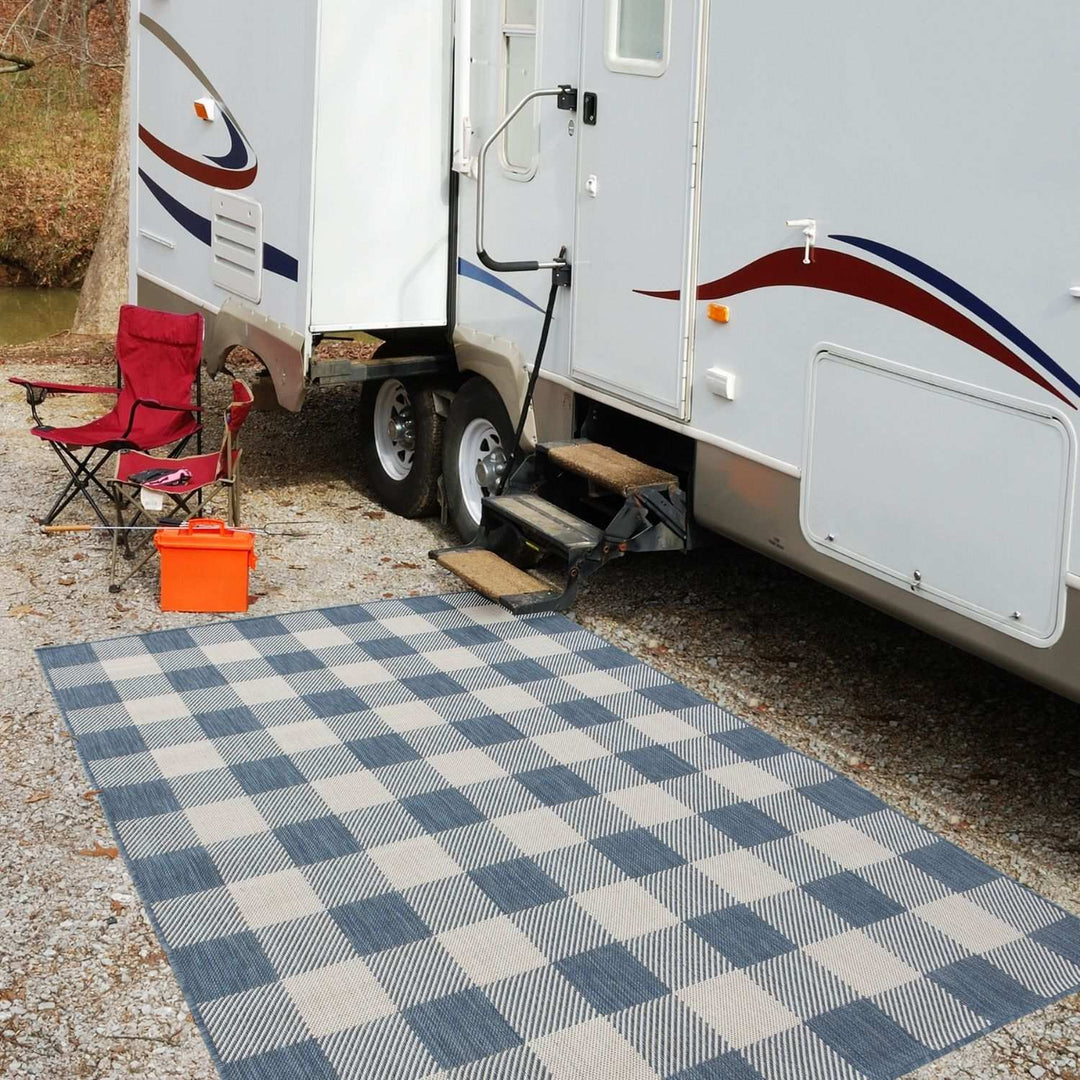 Blue Checkered Outdoor Rug for Garden | Shop The Rugs