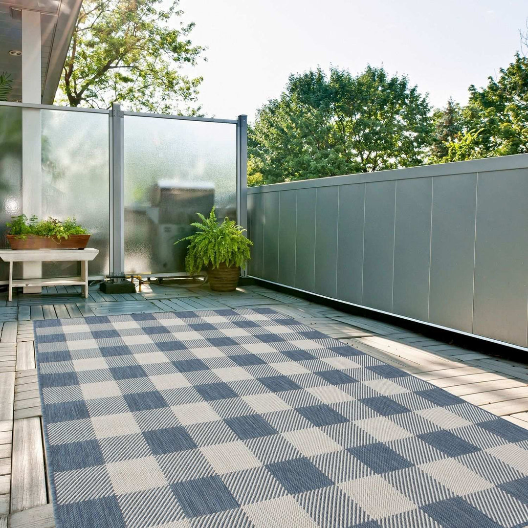 Blue Checkered Outdoor Rug for Garden | Shop The Rugs