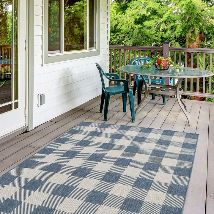 Blue Checkered Outdoor Rug for Garden | Shop The Rugs