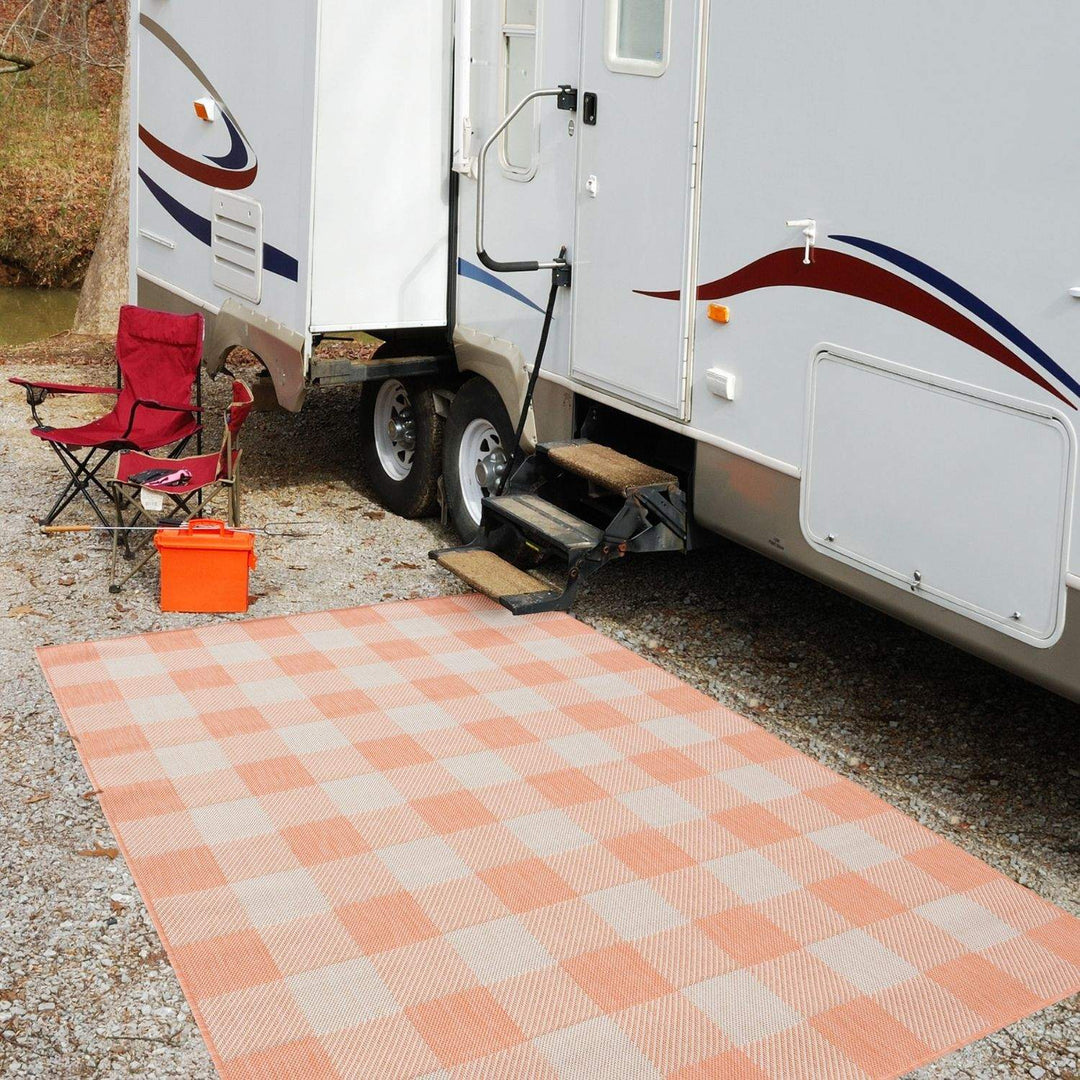 Outdoor-Indoor Rug Orange Geometric Design Weather-Proof | The Rugs