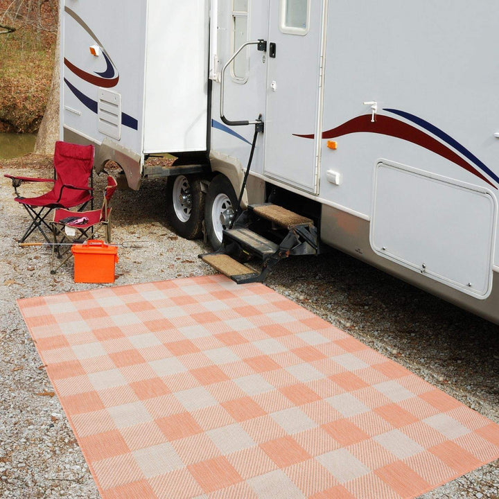 Outdoor-Indoor Rug Orange Geometric Design Weather-Proof | The Rugs