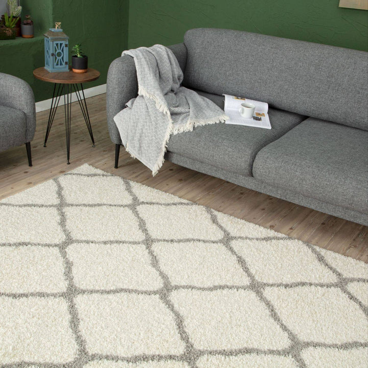 Moroccan Design Thick Shaggy Area Rugs Ivory