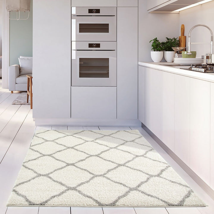 Moroccan Design Thick Shaggy Area Rugs Ivory