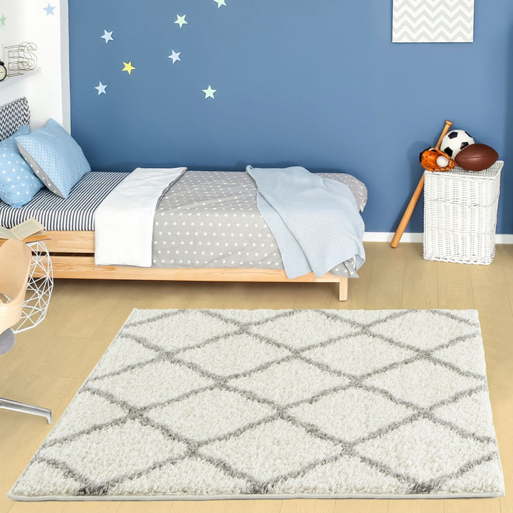 Moroccan Design Thick Shaggy Area Rugs Ivory