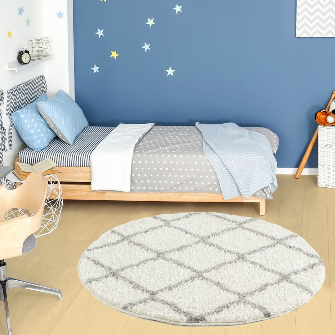 Moroccan Design Thick Shaggy Area Rugs Ivory