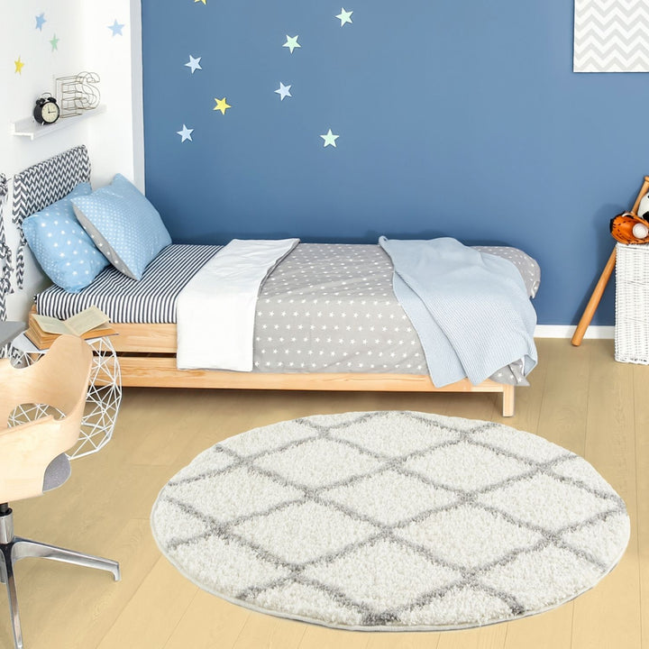 Moroccan Design Thick Shaggy Area Rugs Ivory