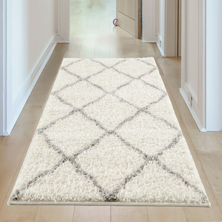 Moroccan Design Thick Shaggy Area Rugs Ivory